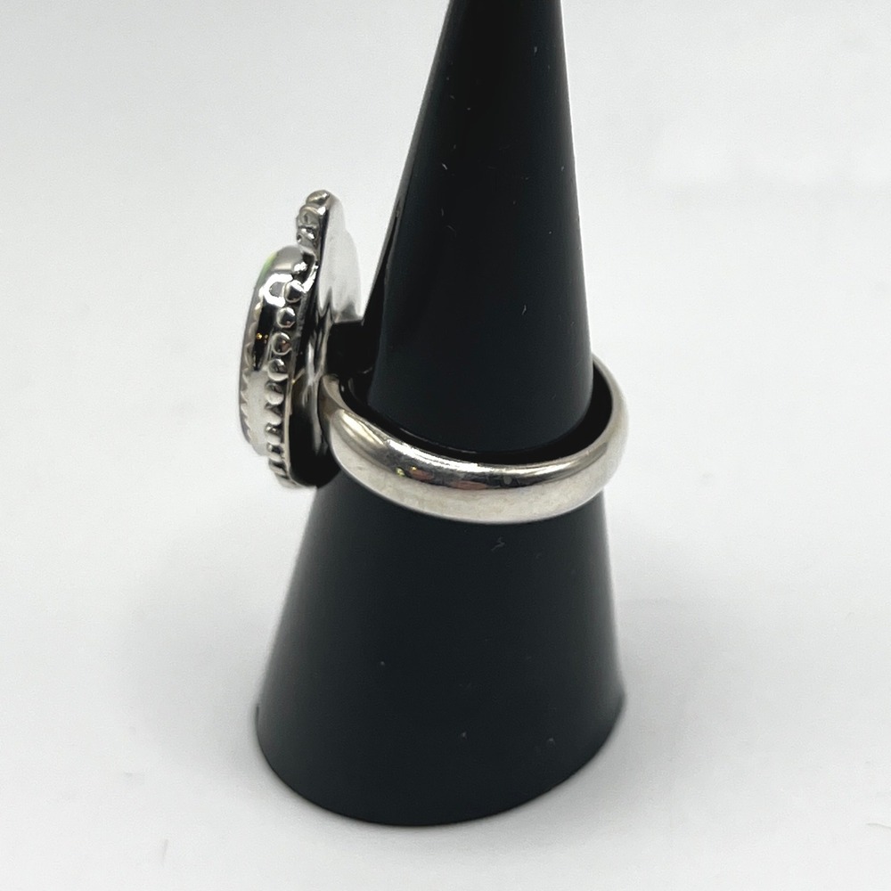 Vintage Style Oval Aurora Opal Beaded Bezel .925 Sterling Silver Statement Ring - Picture 3 of 6